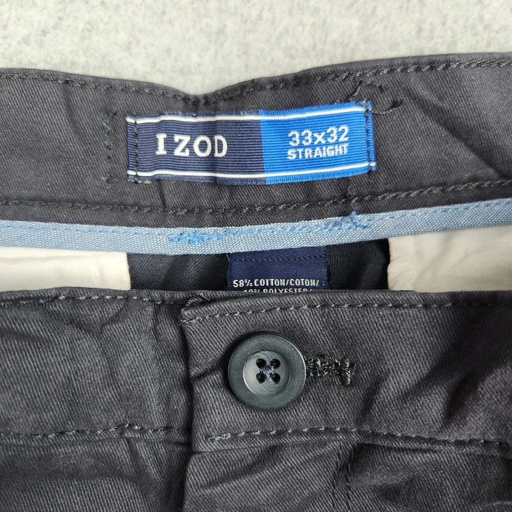 IZOD Pants Mens 33x32 Navy Performance Stretch Straight Fit Chino 46IZAGC05R-411